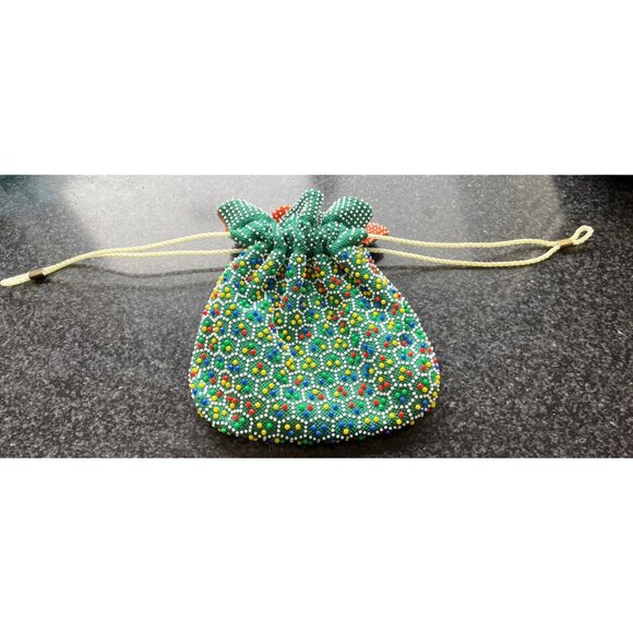 Vtg 1950's Candy Dot Beaded Drawstring Reversible Handbag Multi Colored Bakelite - Picture 7 of 10